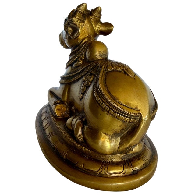 1950s Mid Century South Indian Brass Statue of Shiva's Bull Nandi Metal Antique For Sale - Image 12 of 14
