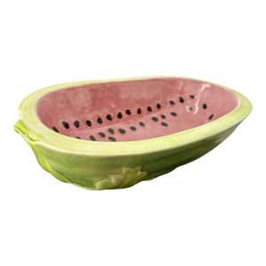 Vintage Watermelon Ceramic Serving Bowl – Mid-Century Modern Trompe L’Oeil Americana Folk Art Dish
