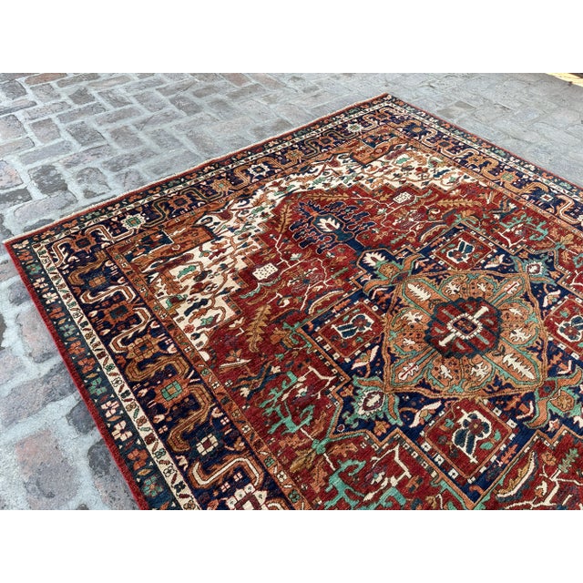 Persian Heriz Handmade Wool Rug For Sale - Image 4 of 6