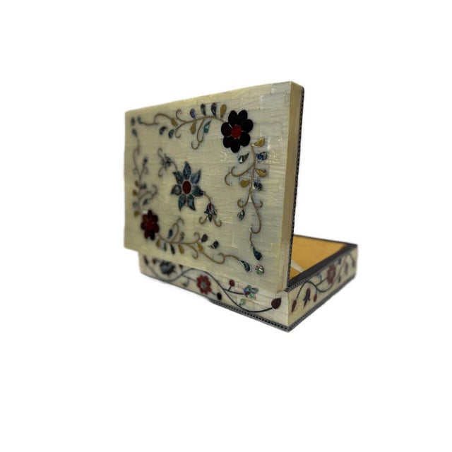 Handmade Mother of Pearl Jewelry Box Floral Inlay Wood Case For Sale - Image 4 of 9