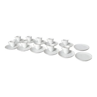 Vintage Saks Fifth Avenue Japanese Porcelain Dinnerware Set – White With Gold Trim – 12 Plates & 10 Cups - 22 Pieces For Sale