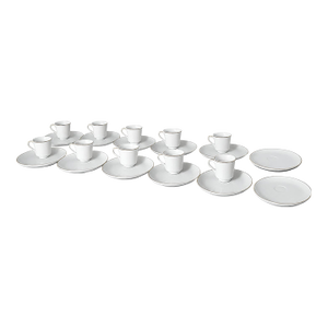 Vintage Saks Fifth Avenue Japanese Porcelain Dinnerware Set – White With Gold Trim – 12 Plates & 10 Cups - 22 Pieces