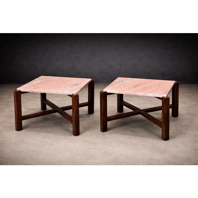 Pair of Brazilian Rosewood & Pink Granite Side Tables, Brazil, 1960s For Sale - Image 9 of 14
