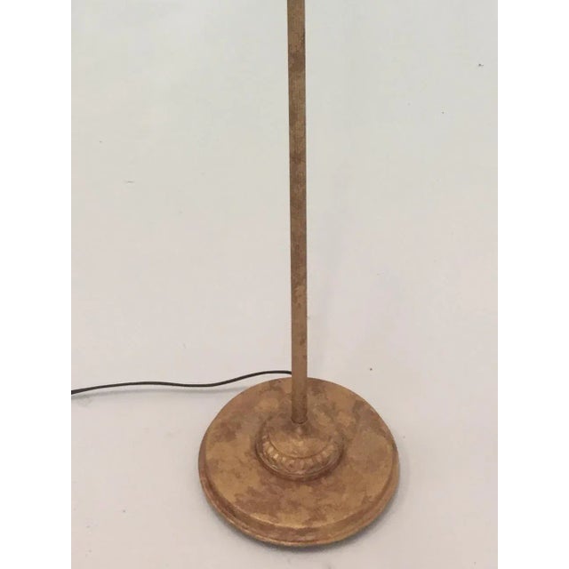Traditional Pretty Two-Arm Gilt Metal Floor Lamp With Hand Embroidered Shades For Sale - Image 3 of 12
