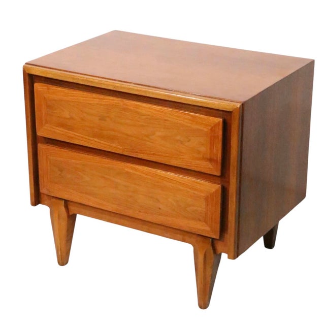 Classic Mid Century, Hollywood Regency style two drawer night stand by American of Martinsville, circa 1960/70's. The...