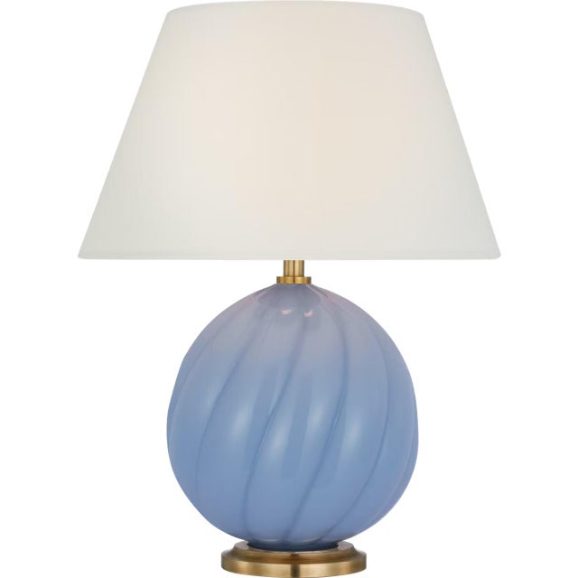 Transitional Julie Neill by Visual Comfort Signature Talia Small 13" Cordless Accent Lamp in Blue with Linen Shade For Sale - Image 3 of 3