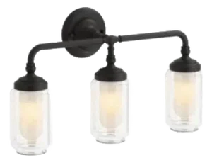 23” Kohler Artifacts 3-Light Matte Black Wall Sconce / Vanity Light – Clear Glass Shades