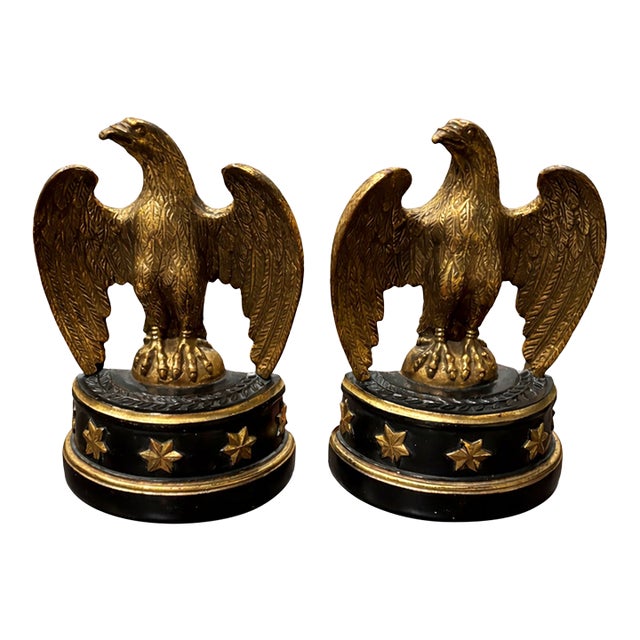Borghese Americana Neoclassical Gilt Eagle Bookends in the Manner of Ralph Lauren, Vintage Circa 1960s–1970s For Sale