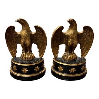 Pair of Borghese Gilt Eagle Bookends With Neoclassical Star Motifs, Circa 1960s–1970s For Sale