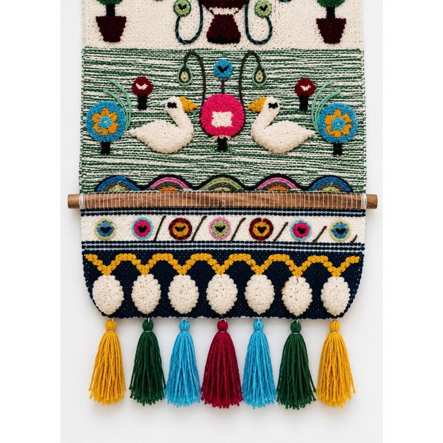 Wood Large Mid-Century Scandinavian Studio Textile Wall Hanging Tufted Wool Tapestry, 1970s For Sale - Image 7 of 13