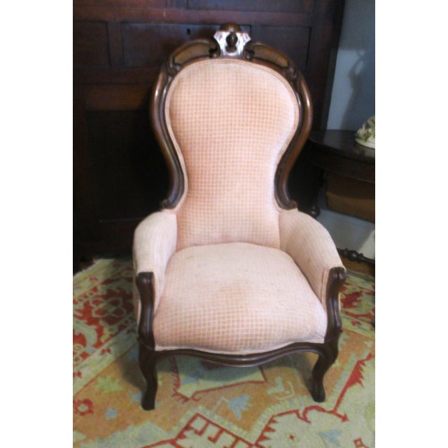This is a Gorgeous! and Rare Antique Walnut Renaissance Revival Parlor Chair that is Hand Carved with a Beautiful Ladies...