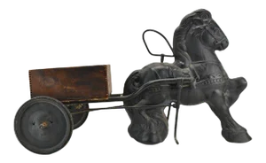 Antique English Pressed Steel Pedal Ride on Horse With Basket – Mobo Toy, Nursery Decor