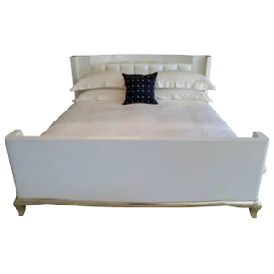 King Sized Hollywood Regency Style Bed With Radius Headboard and White Gold Leaf