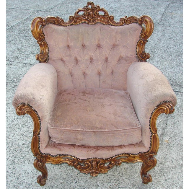 Brown Vintage French Armchair in Fabric and Wood, 1960s For Sale - Image 8 of 13