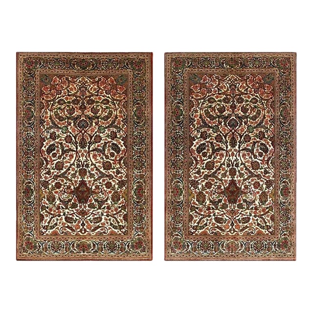 1920s Scatter Pair of Beige Field Floral Antique Kashan Knotted Wool Carpet Rug For Sale