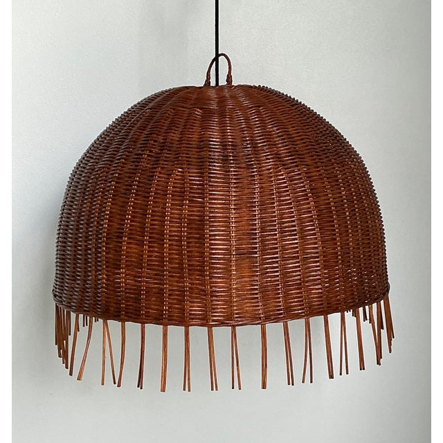 Vintage Woven Rattan Dime Chandelier For Sale - Image 4 of 12