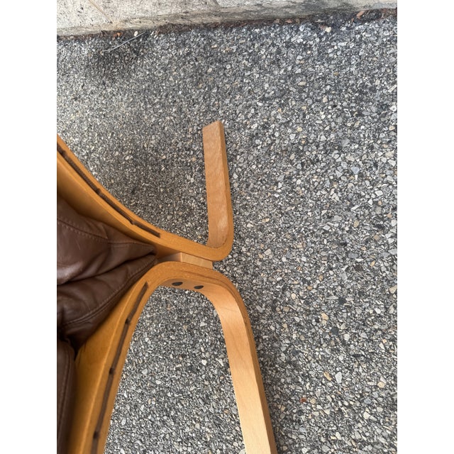 Pair of 1970s Scandinavian Modern Bentwood & Brown Leather Lounge Chairs For Sale - Image 12 of 12
