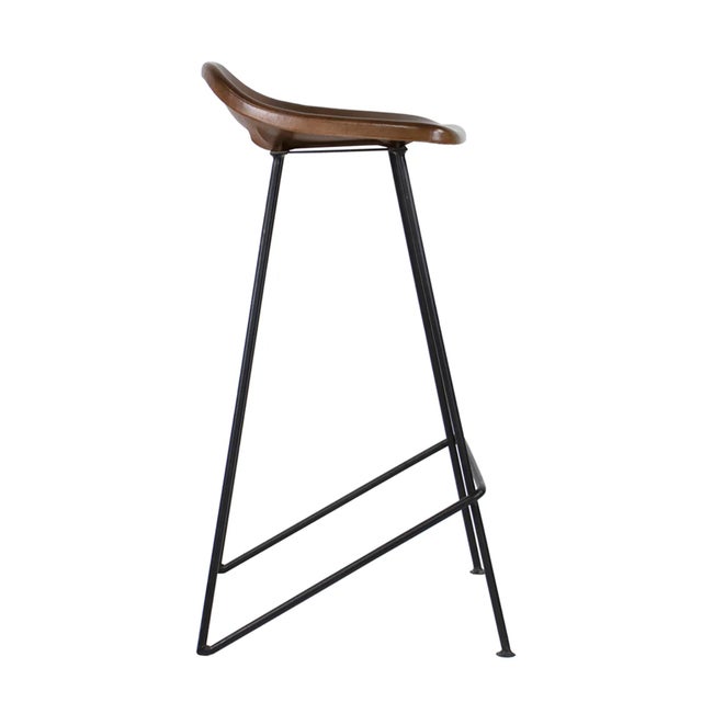 Farmhouse Matthew Izzo Home Tackshop Leather Seat and Iron Base Counter Stool For Sale - Image 3 of 6
