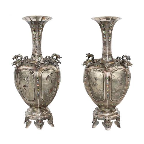 Metal Japanese Vases in Silver and Enamel, 1890s, Set of 2 For Sale - Image 7 of 7