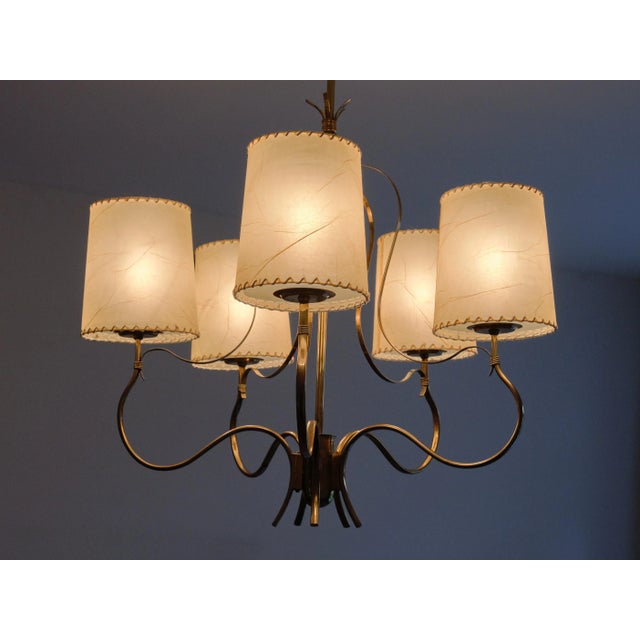 Metal Brass & Parchment Model 9001 Chandelier by Paavo Tynell for Oy Taito Ab, Finland, 1940s For Sale - Image 7 of 11