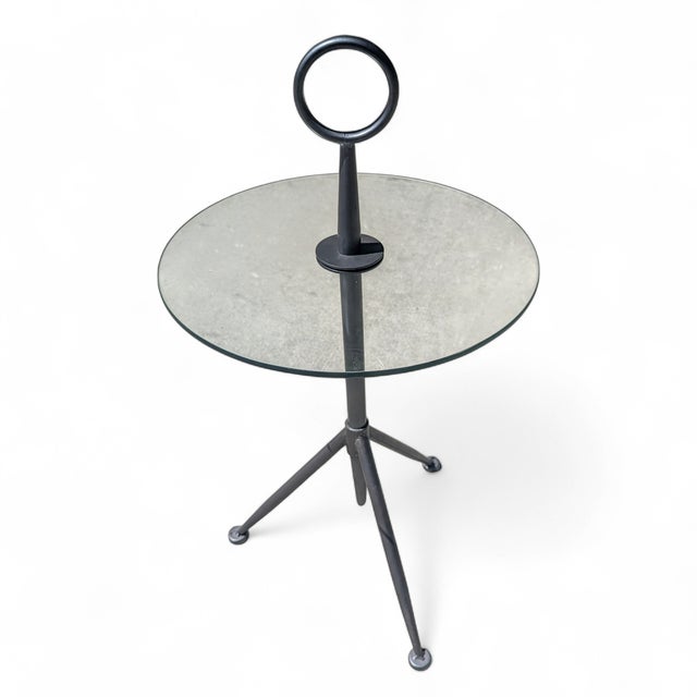 Vintage Italian Enameled Metal and Glass Tripod Side Table For Sale In Charlotte - Image 6 of 7