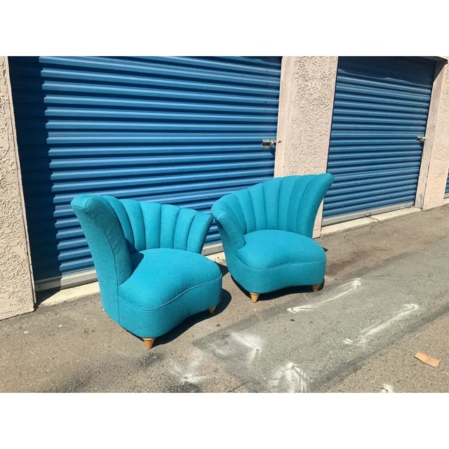1980s Mid Century Modern Fan Back Lounge Chairs For Sale - Image 5 of 5