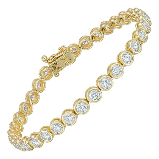 Bezel Set Natural Diamond Tennis Bracelet in 18K Yellow Gold, 5.40 carat For Sale