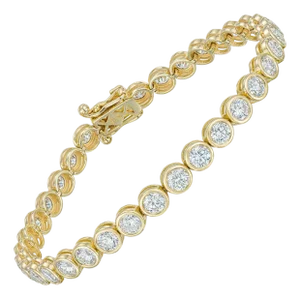Bezel Set Natural Diamond Tennis Bracelet in 18K Yellow Gold, 5.40 carat