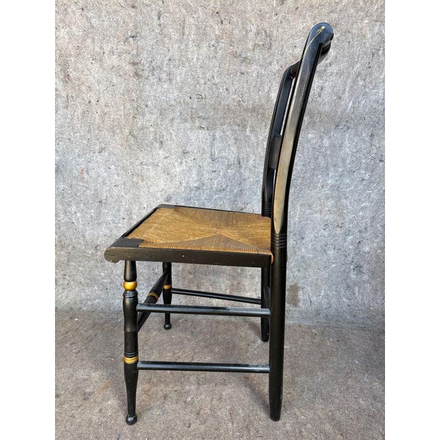 Farmhouse Pair of Antique Hitchcock Style Stenciled Rush Seat Side Chairs For Sale - Image 3 of 8
