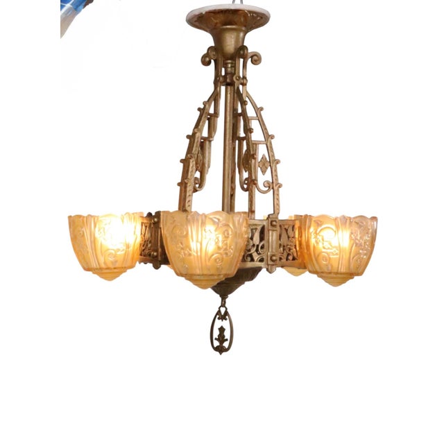 Art Deco Art Deco Slip Shade Chandelier by the Lincoln Manufacturing Company C. 1930's For Sale - Image 3 of 11