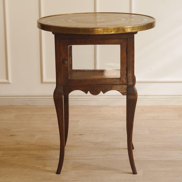 Brown Oriental Side Table with Engraved Copper Top, 1900 For Sale - Image 8 of 9