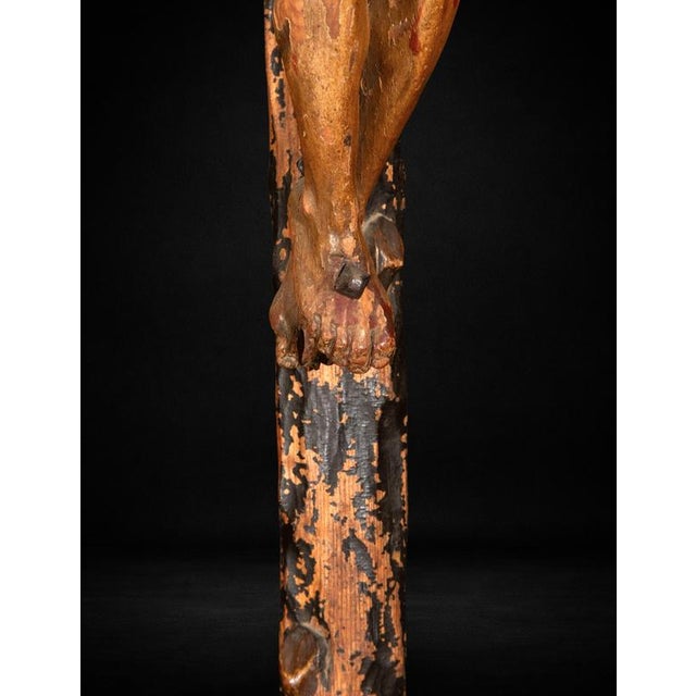 Spanish Baroque Carved Polychrome Crucifix, 1600s For Sale - Image 6 of 12