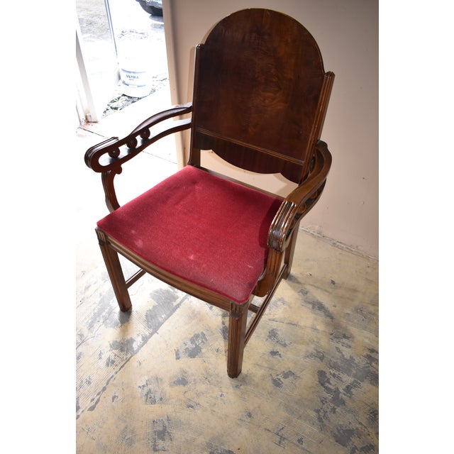 Red Art Deco Bedroom Vanity Upholstered Arm Chair by Bassett Furniture Co For Sale - Image 6 of 13