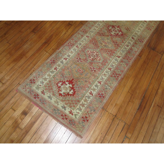 Pink Background Vintage Turkish Anatolian 20th Century Primitive Runner For Sale - Image 4 of 6