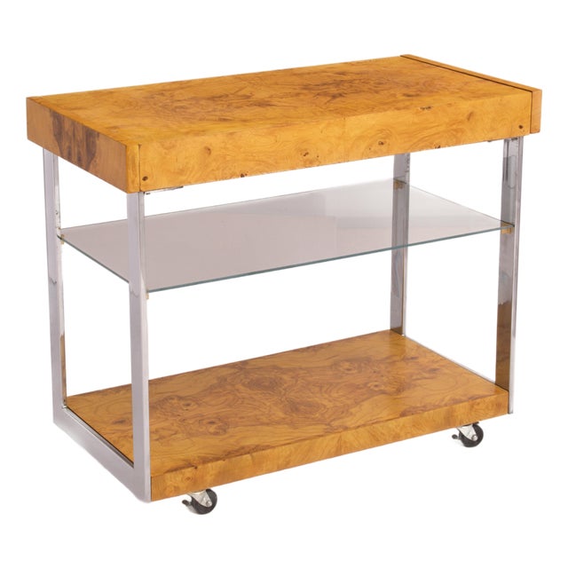Lane Olive Burl Bar Cart After Milo Baughman Roland Carter Mid Century For Sale