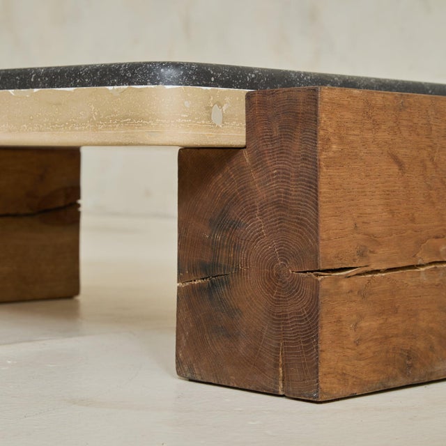 Belgian Slate + Wood Coffee Table, 1970s For Sale - Image 9 of 11