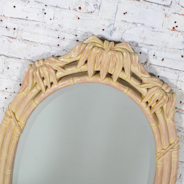 Late 20th Century Coastal or Hollywood Regency Style Oval Wall Mirror Faux Bamboo Resin Ceruse Finish For Sale - Image 10 of 18