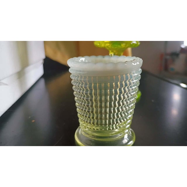 Antique Ribbed Uranium Glass Toothpick Holder | Vaseline Glass | Uv Reactive For Sale - Image 4 of 4