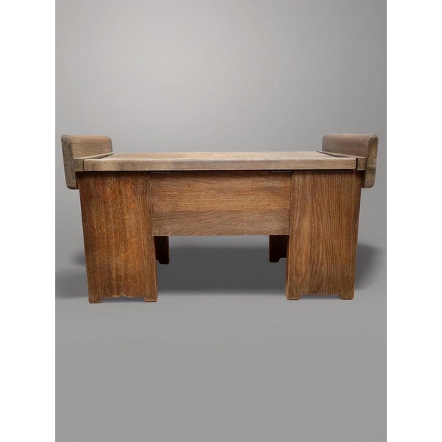 Brutalist Oak Hall Chest Bench with Black Iron Hardware, 1960s For Sale - Image 12 of 13