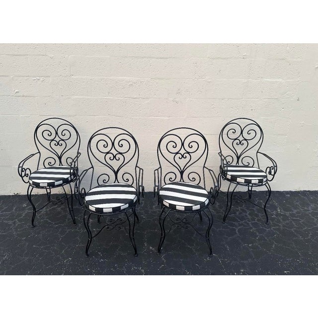 Vintage French Hand Forge Wrought Iron Garden/ Patio Arm Chairs - Set of 4 For Sale - Image 9 of 12