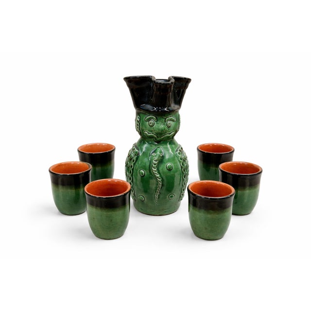 Black Vintage Hungarian Ceramic Figural Decanter Set with Cups, 1960s, Set of 7 For Sale - Image 8 of 8