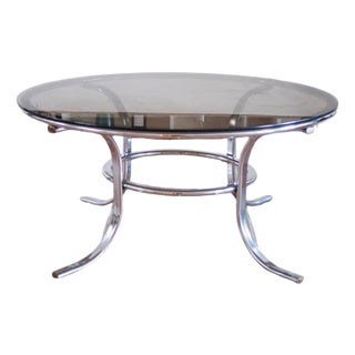 Round Coffee Table in Smoked Glass and Tubular Chrome, 1970s For Sale
