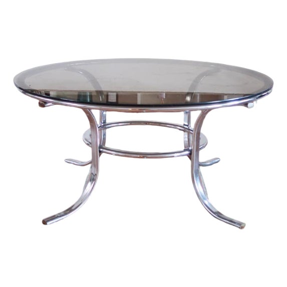 Round Coffee Table in Smoked Glass and Tubular Chrome, 1970s For Sale