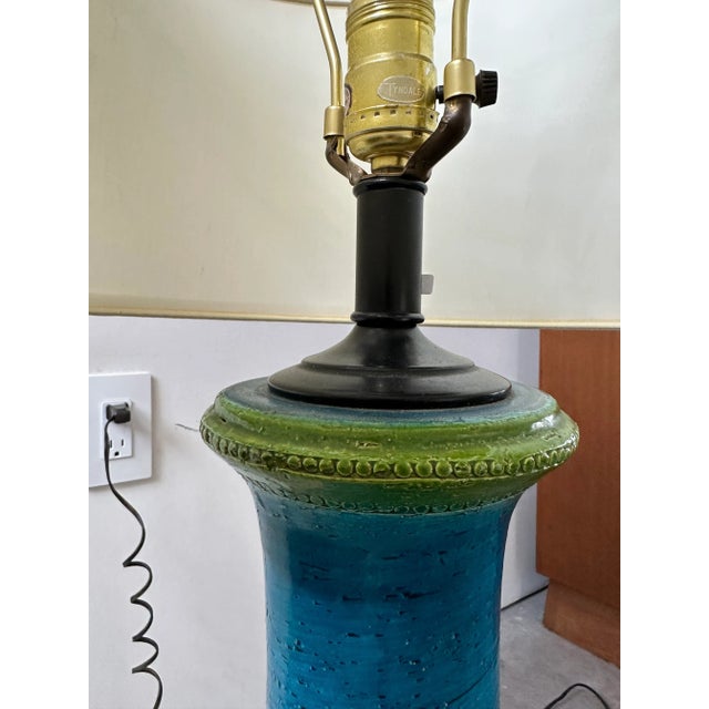 1950s Aldo Londi Tyndale Rimini Blue and Green Stripe Table Lamp For Sale - Image 11 of 12