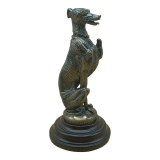 Vintage Bombay Company Bronzed Brass Finish Metal Greyhound Statue on Solid Wood Base For Sale