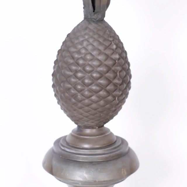 Early 20th Century Pair of Antique French Zinc Neo Classic Pineapple Table Lamps For Sale - Image 5 of 7