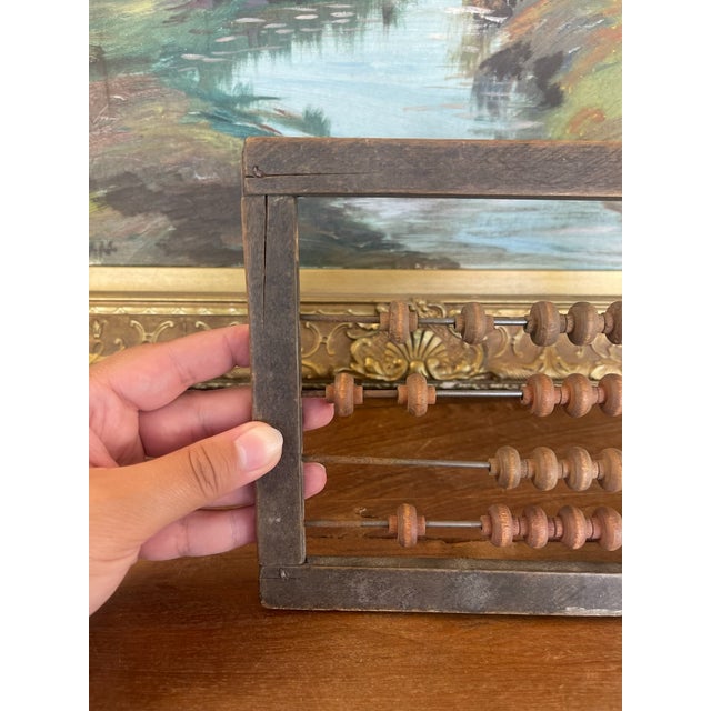 Folk Art Possibly Antique Primitive Wooden Abacus - Estimated Early 20th Century Educational Counting Tool. For Sale - Image 3 of 7