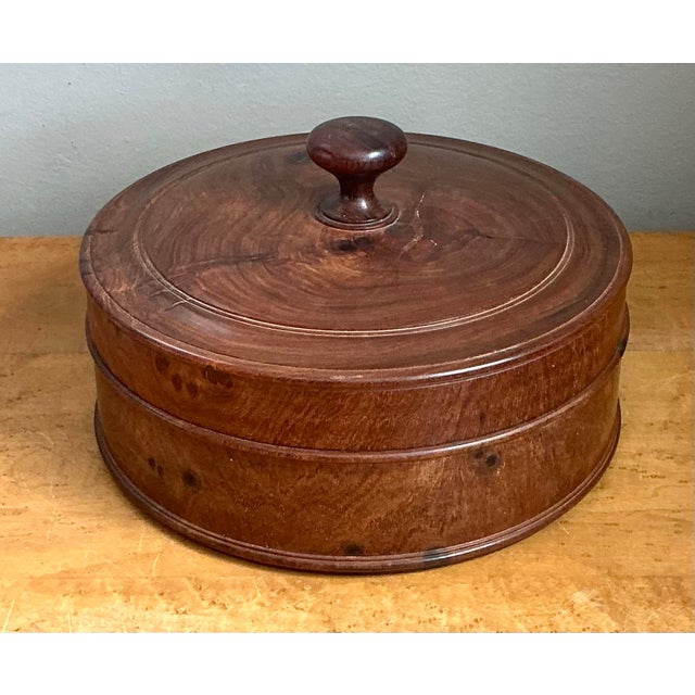 Brown Vintage Round Burl Wood Storage Box For Sale - Image 8 of 12