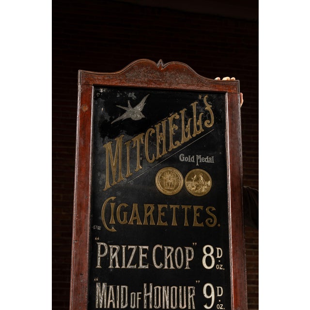 Early Reverse on Glass Gold Leaf Painted Mitchell's Cigarettes Sign For Sale - Image 4 of 9