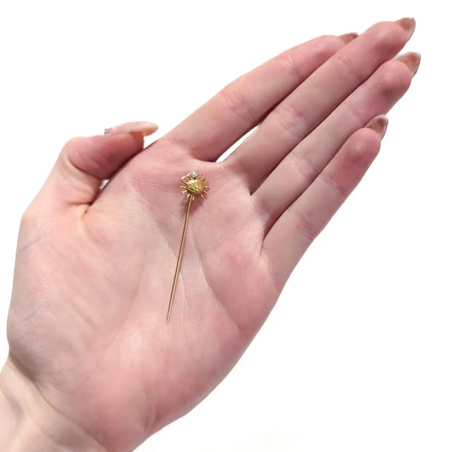 Vintage 10k Gold & Pearl Figural Crab Stick Pin For Sale - Image 10 of 10